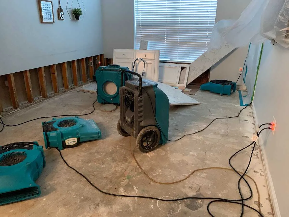 Dehumidifier in flood-cut room for Water Damage Restoration in Sheffield Lake
