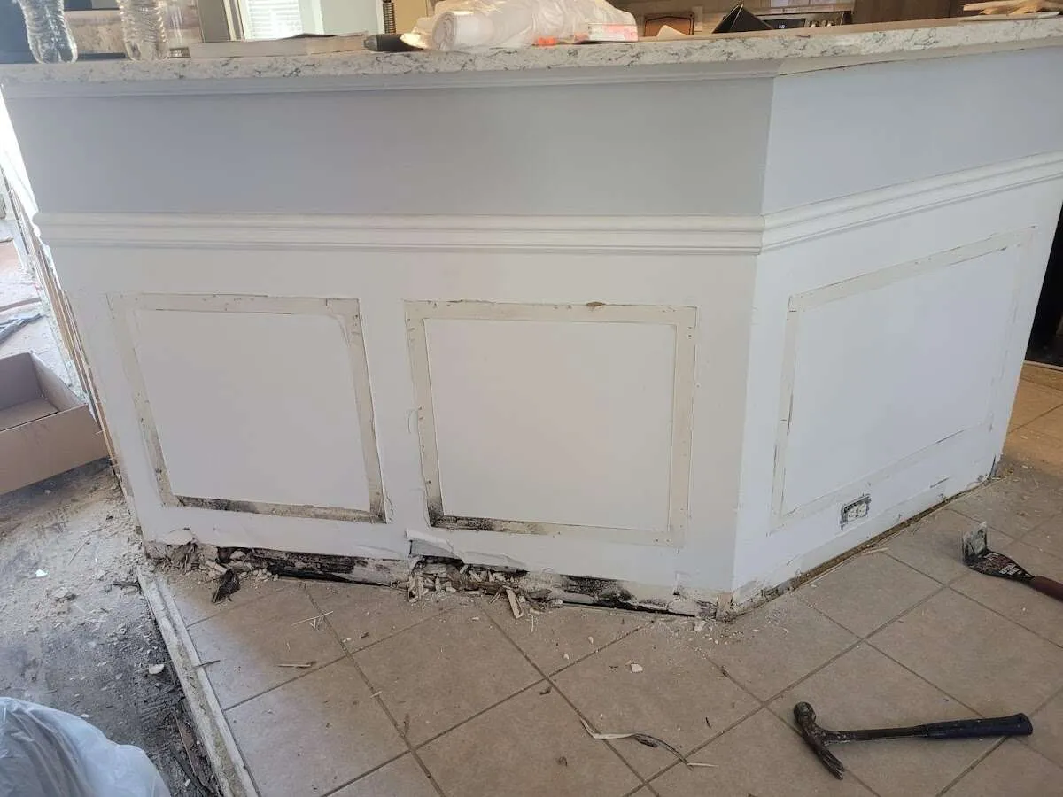 Water damage and mold on kitchen during Storm Damage Restoration in Sheffield Lake
